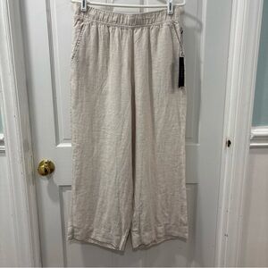 Tahari Women’s Luxe Linen 100% Linen Wide Leg Crop Pants Size M Flax Color NWT